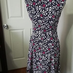 London Times Black and White Pink flower dress